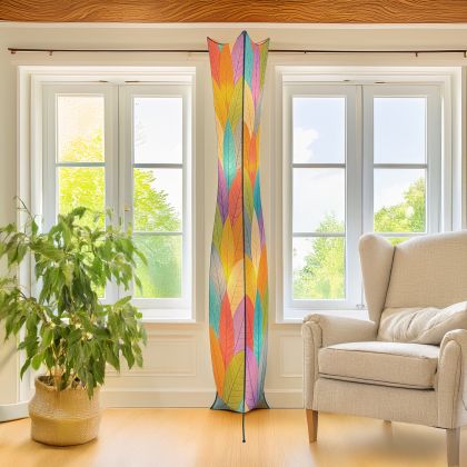 Crafted by the artisans of Eangee Home Design, the Flowerbud Giant Floor Lamp in multi color against a clean backdrop, featuring fossilized cocoa leaf shade.