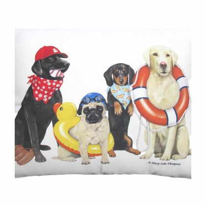 Multi colored outdoor pillow crafted by the artisans of Magnolia Casual called the Outdoor Pillow Dogs of Summer 19x24 featuring quality outdoor fabric shown against a clean backdrop.