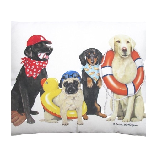 Multi colored outdoor pillow crafted by the artisans of Magnolia Casual called the Outdoor Pillow Dogs of Summer 19x24 featuring quality outdoor fabric shown against a clean backdrop.