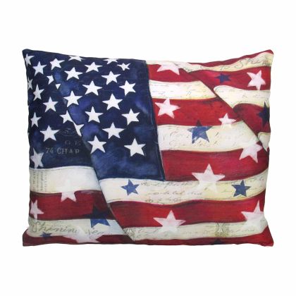 Multi colored outdoor pillow crafted by the artisans of Magnolia Casual called the Outdoor Pillow American Flag with Stars 19x24 featuring quality outdoor fabric shown against a clean backdrop.