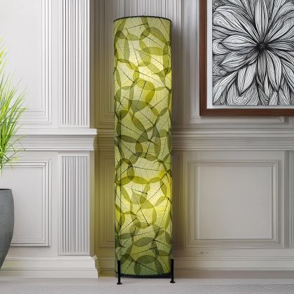 Green Banyan large floor leaf cylinder lamp, handmade, illuminating classic room with fresh organic glow, sustainable decor by Eangee Home Design