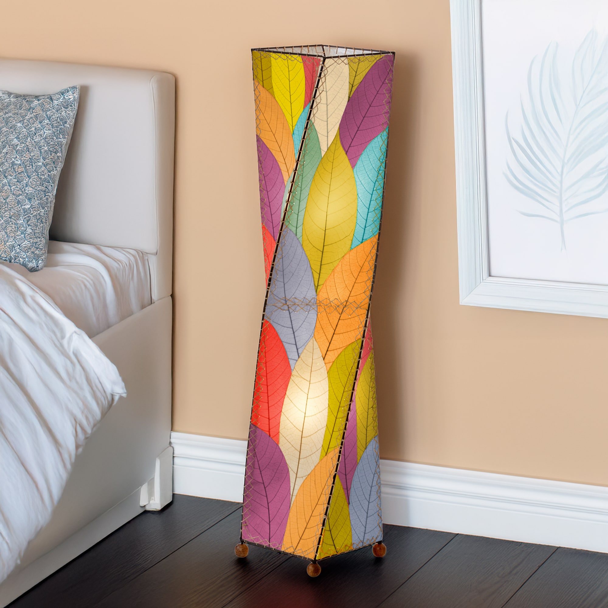 Multicolor Twist Large Floor Lamp by Eangee Home Design - S?shaped column of red, teal, orange and yellow leaf panels; radiates joyful color wash across the room.