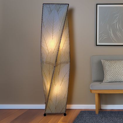 Natural Twist Large Floor Lamp by Eangee Home Design - tall organic twist lamp in parchment leaf panels; hand?crafted piece glows with gentle amber warmth.