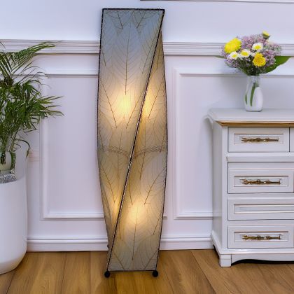 Natural Twist Large Floor Lamp by Eangee Home Design - twisting rectangular lamp in neutral fossilized cocoa leaves and brown abaca; projects warm earth?toned light in living space.