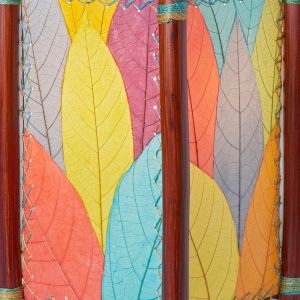 andmade texture close-up of cocoa leaf lamp shade veining and stitching
