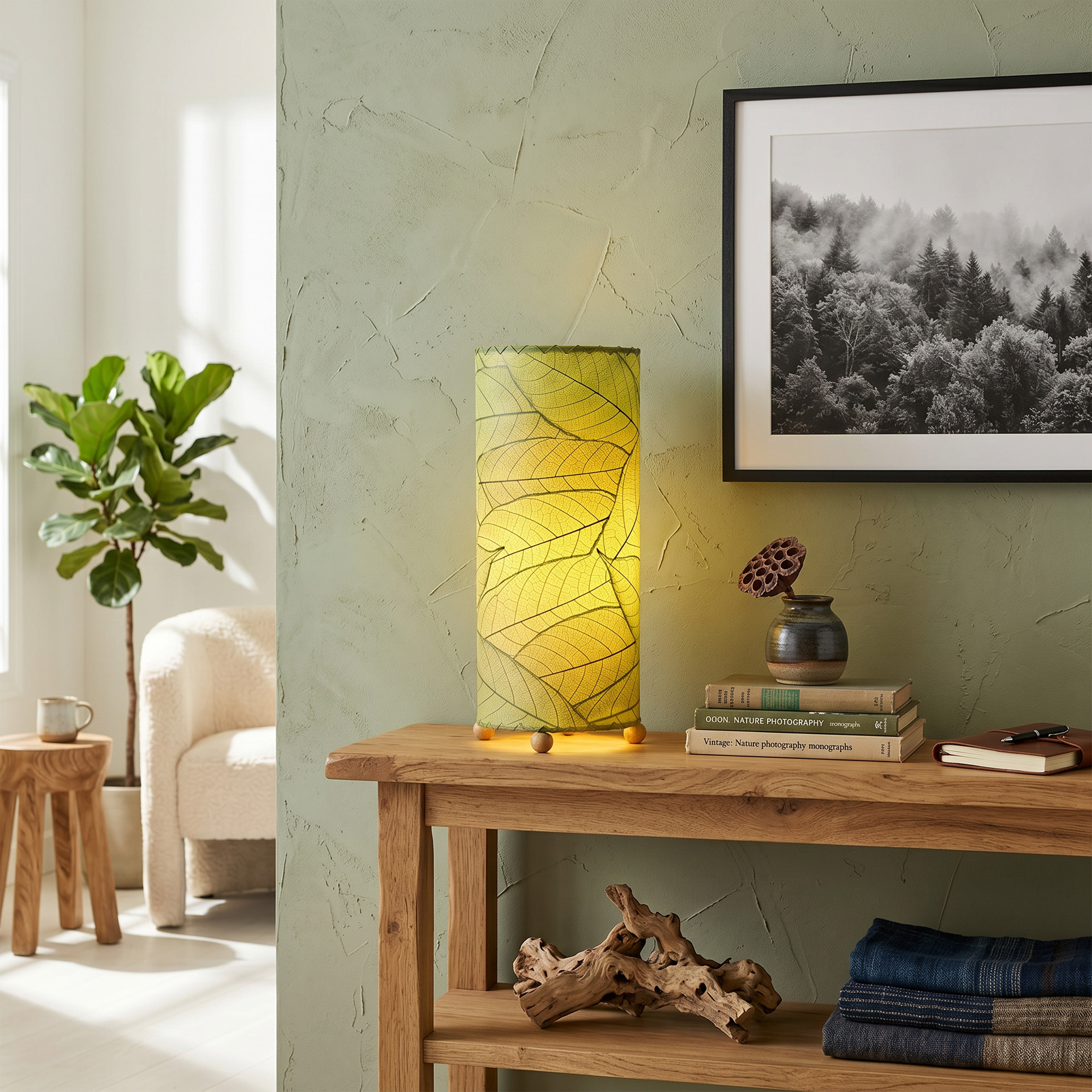 Cocoa Leaf Cylinder Table Lamp Green <br>(Item # 615 t g) - Image 4