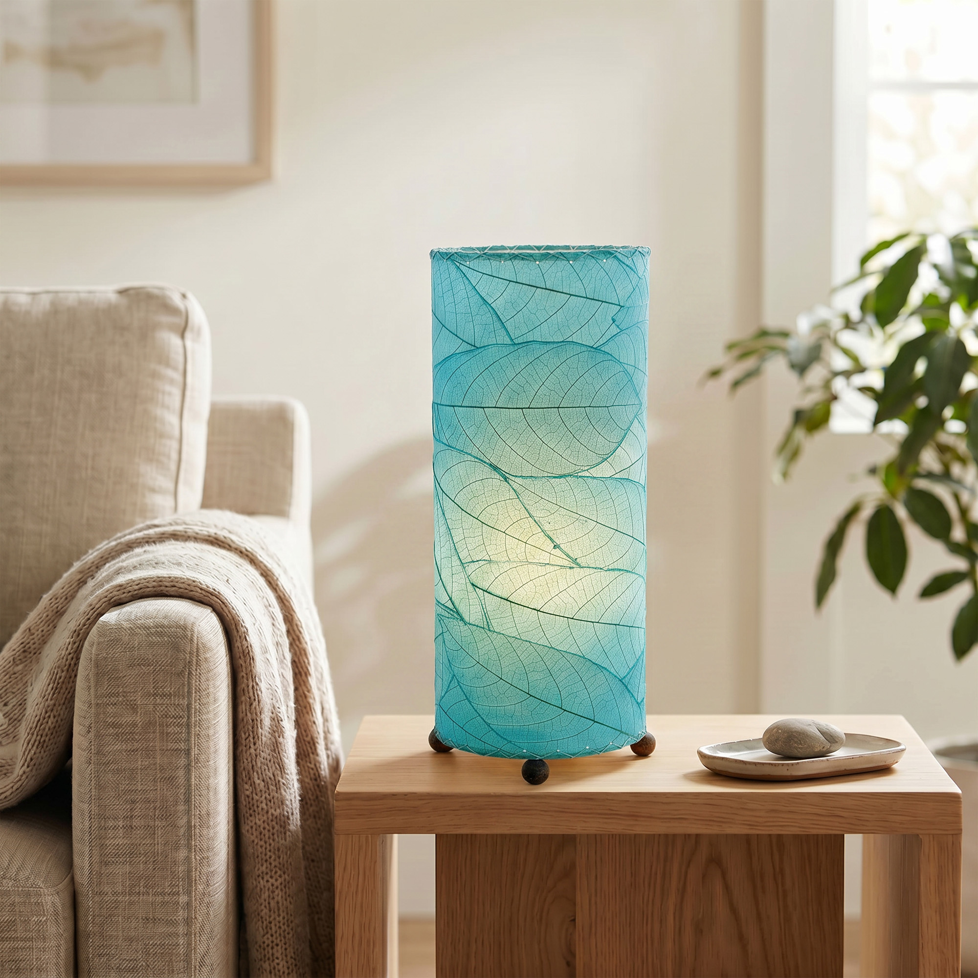 Cocoa Leaf Cylinder Table Lamp Sea Blue <br>(Item # 615 t sb) - Image 7