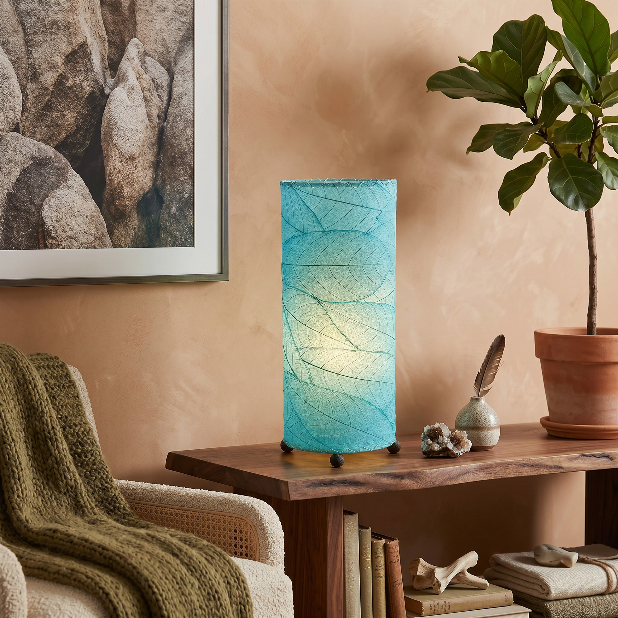 Cocoa Leaf Cylinder Table Lamp Sea Blue <br>(Item # 615 t sb) - Image 4
