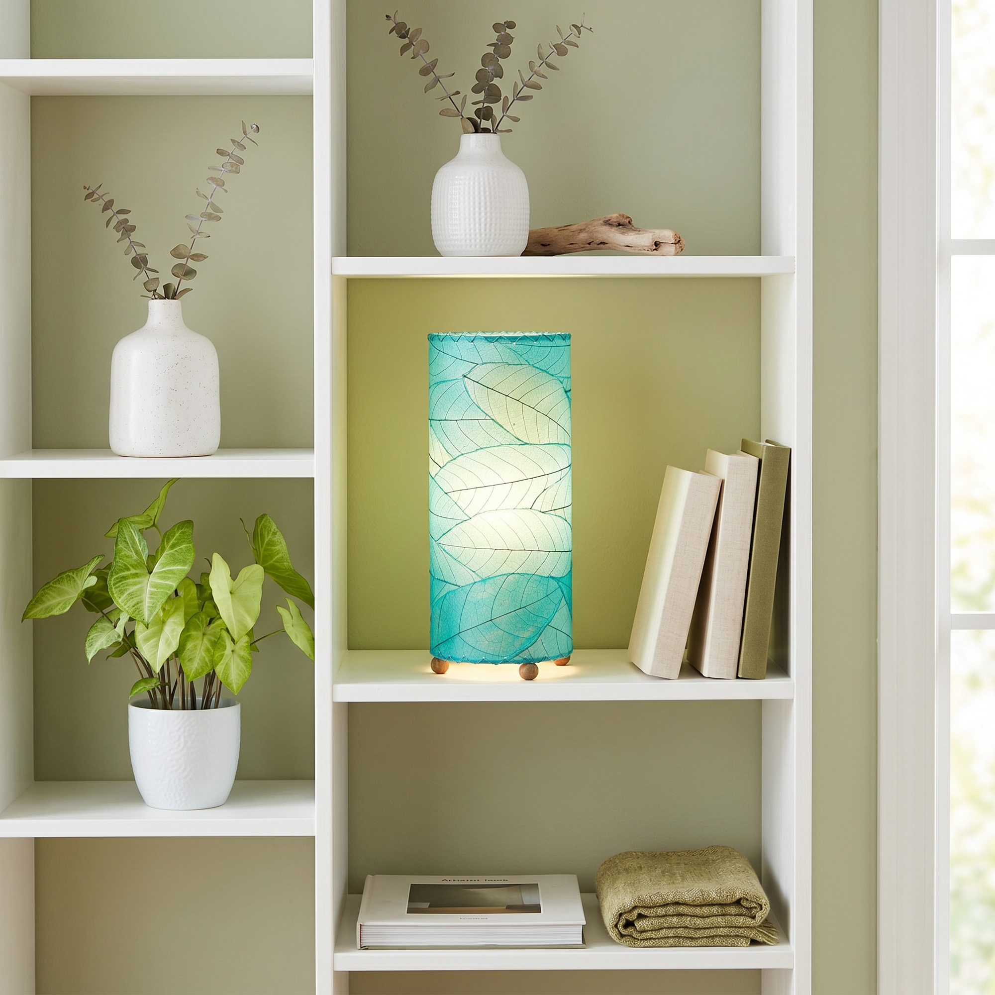 Cocoa Leaf Cylinder Table Lamp Sea Blue <br>(Item # 615 t sb) - Image 5